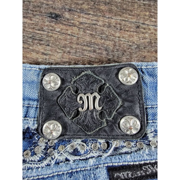 Miss Me Distressed Boot Cut Rhinestone  Denim Jeans 29x34 - Picture 4 of 12